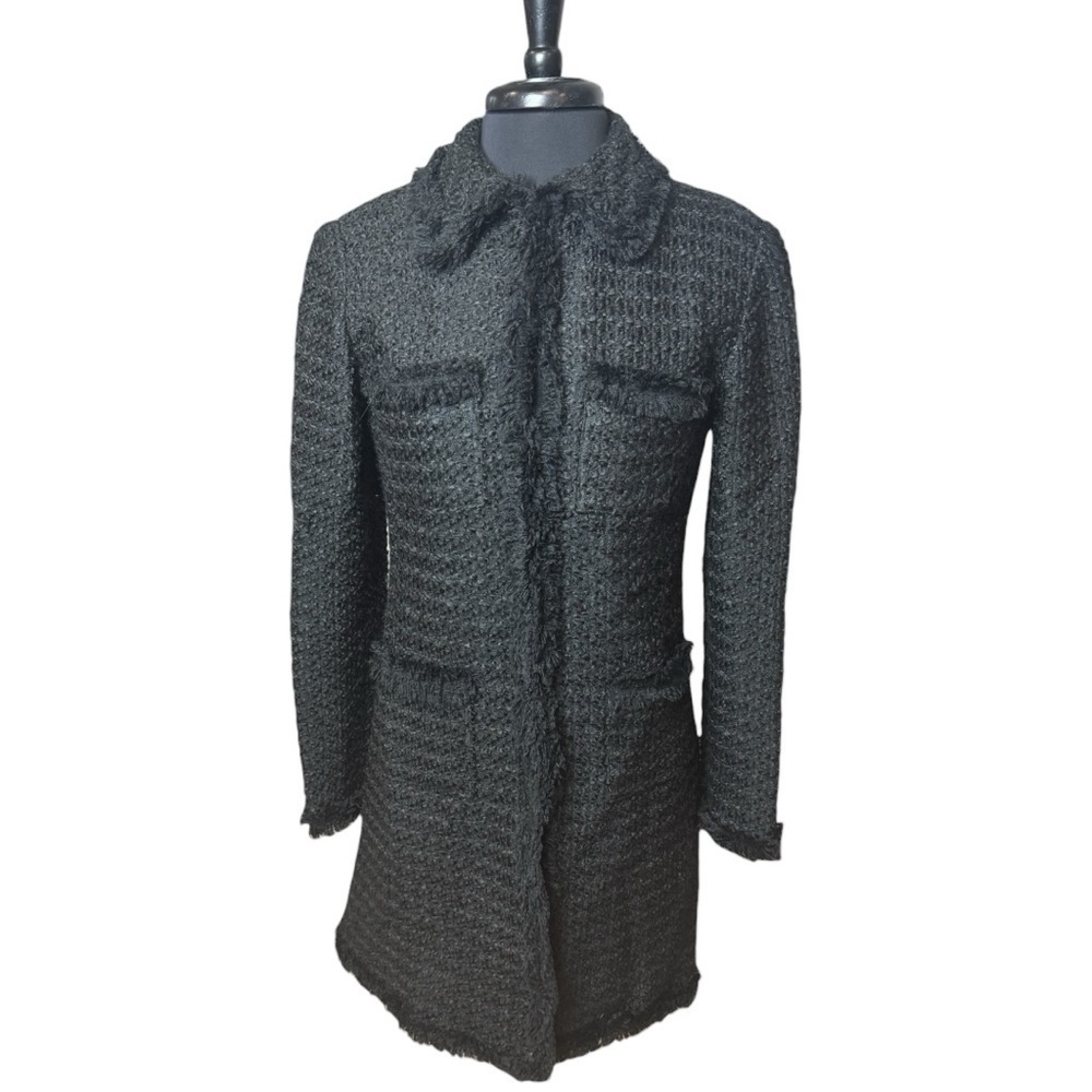 Pierre Cardin Black Bouclé Classic Long Coat Size 4